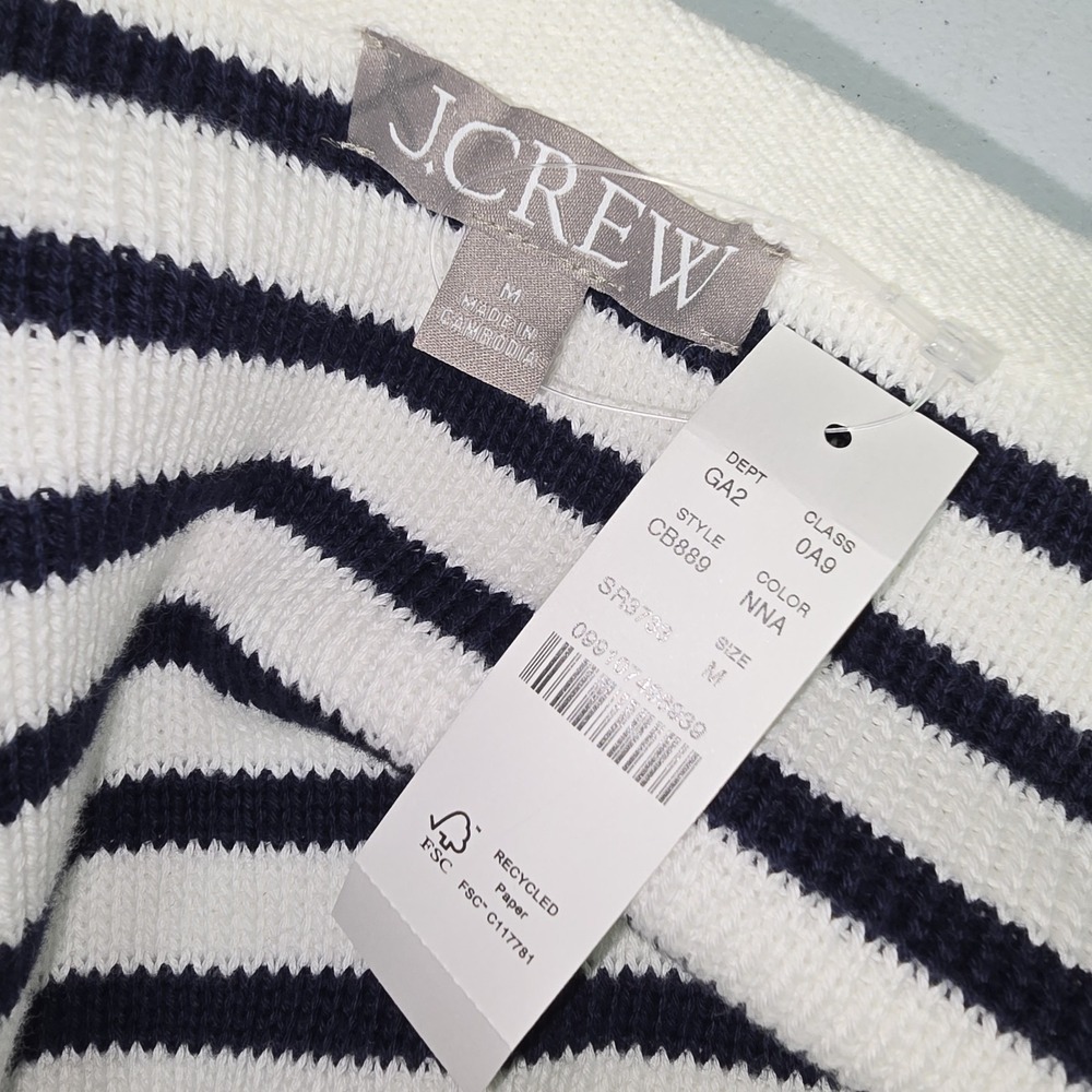 J Crew Emile Cardigan Lady Knit Jacket Size M White Navy Stripe Preppy Womens - Picture 5 of 8